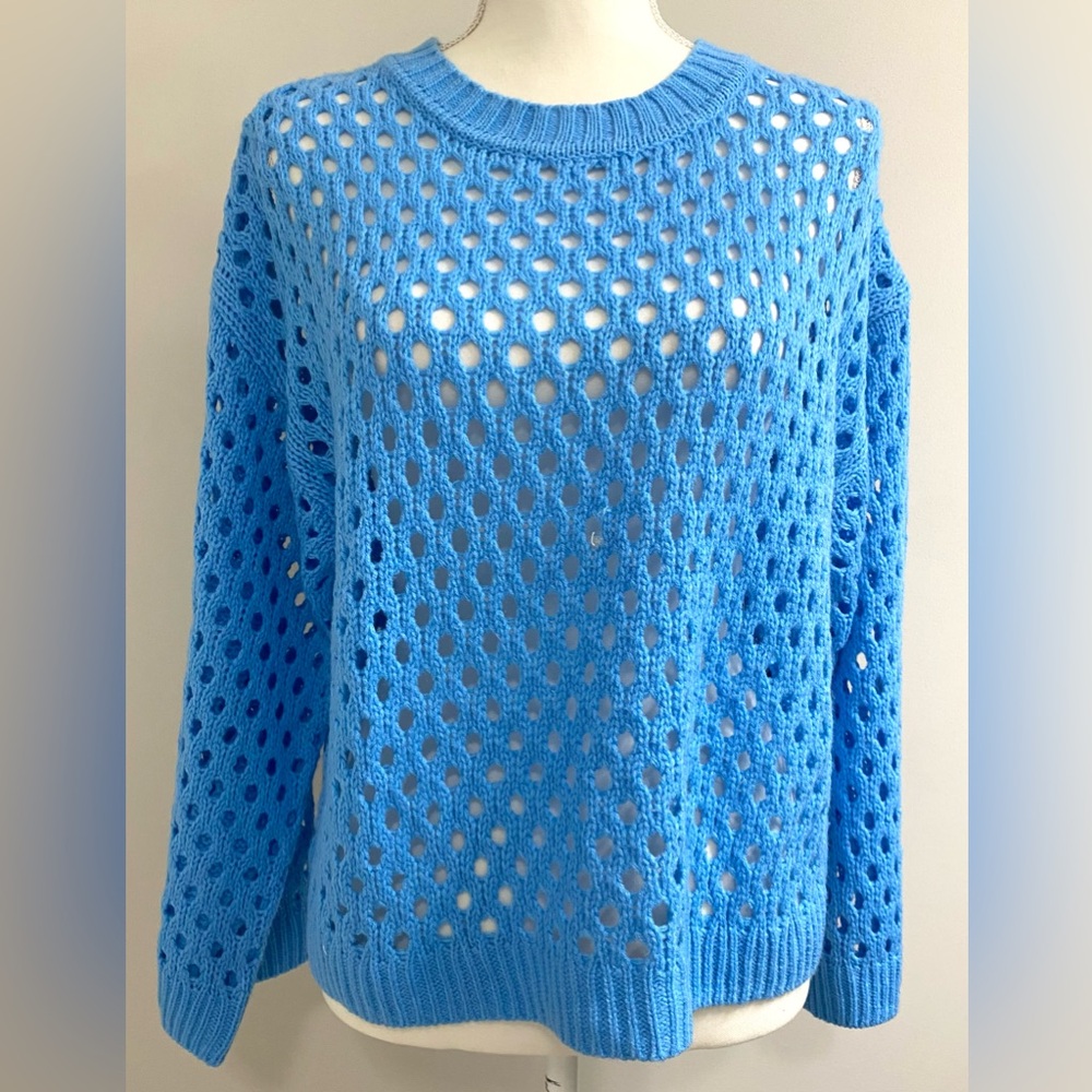 H&M Divided Womens L Solid Blue Crewneck Long Sleeve Lightweight Sweater Classic - Picture 2 of 12